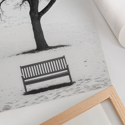 Lienzo decorativo moderno Paisaje minimalista con un árbol y un banco.