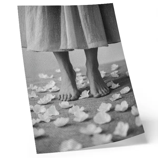 Póster de elegancia con pétalos en blanco y negro y temática de paz