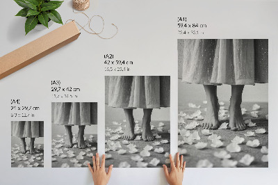 Póster Elegancia, pétalos blancos y negros, paz