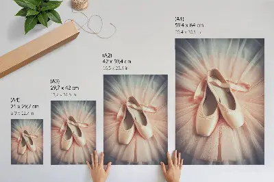 Póster de bailarinas con colores saturados sobre una falda de tul rosa que representa armonía y elegancia