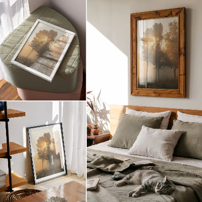Lienzo decorativo moderno Amanecer brumoso, luz cálida, árboles, inspiración