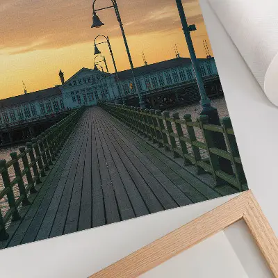 Lienzo decorativo moderno paisaje pintoresco de farola en puente de madera