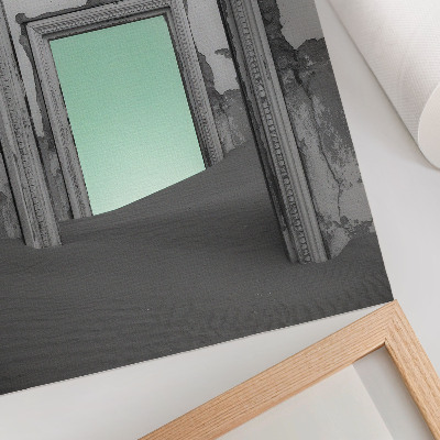 Póster Surrealismo de edificios abandonados en el desierto verde