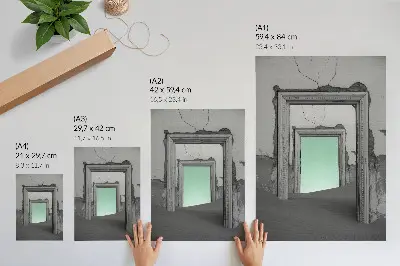 Póster de surrealismo edificios abandonados en el desierto verde