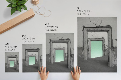 Póster Surrealismo de edificios abandonados en el desierto verde
