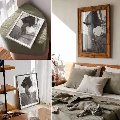 Póster fotografía en blanco y negro de un prado sereno