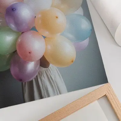 Lienzo decorativo moderno con globos de colores pastel sobre fondo gris