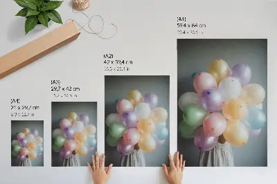 Lienzo decorativo moderno con globos de colores pastel sobre fondo gris