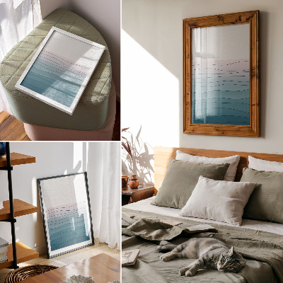Lienzo decorativo moderno Olas sobre un fondo azul y rosa: un diseño tranquilo.
