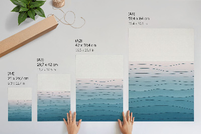 Lienzo decorativo moderno Olas sobre un fondo azul y rosa: un diseño tranquilo.