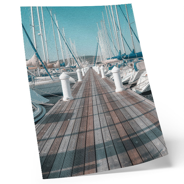Lámina artística de alta calidad Muelle de yates en puerto deportivo, cielo azul, simetría
