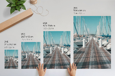 Lámina artística de alta calidad Muelle de yates en puerto deportivo, cielo azul, simetría