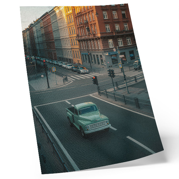 Lámina artística de alta calidad Edificios de apartamentos, coche retro, ambiente de puesta de sol