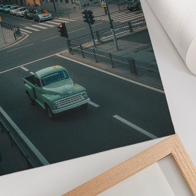 Lámina artística de alta calidad Edificios de apartamentos, coche retro, ambiente de puesta de sol