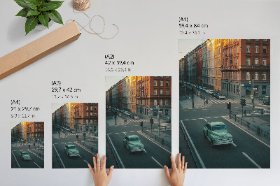 Lámina artística de alta calidad Edificios de apartamentos, coche retro, ambiente de puesta de sol