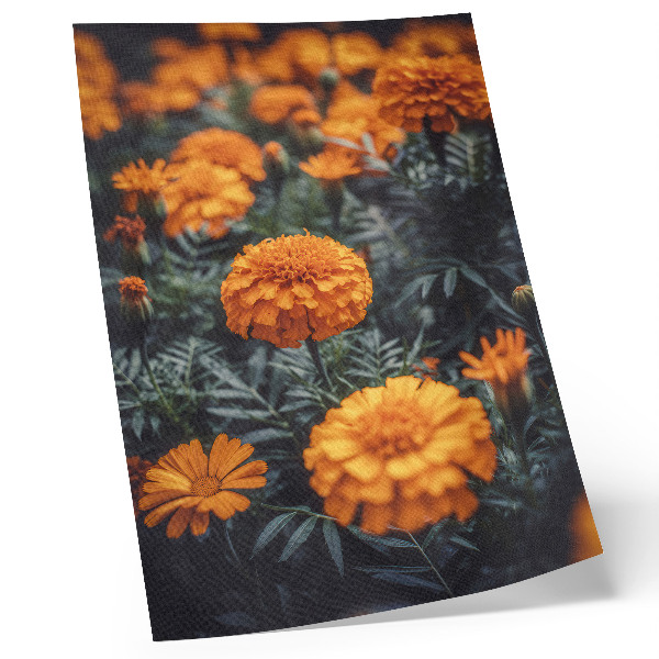 Póster con colores saturados Flores naranjas, hojas verdes, clásico