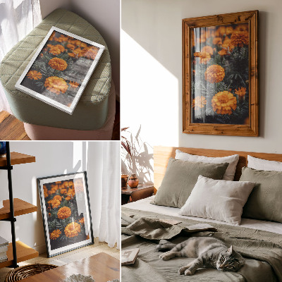 Póster con colores saturados Flores naranjas, hojas verdes, clásico