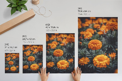 Póster con colores saturados Flores naranjas, hojas verdes, clásico
