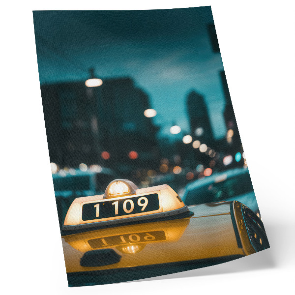 Lienzo decorativo moderno Taxi nocturno en la ciudad, luces borrosas y dinámicas