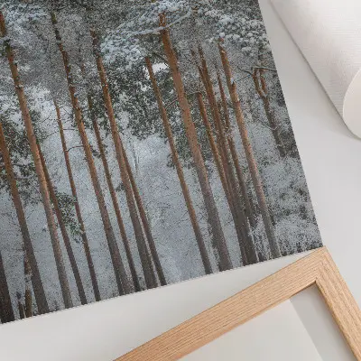 Lámina artística de alta calidad bosque invernal con nieve y árboles en un entorno de paz y armonía natural