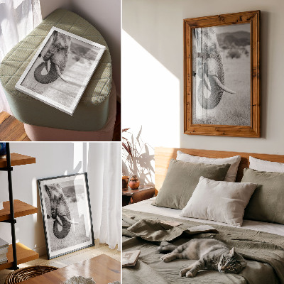 Lienzo decorativo moderno retrato de un elefante en blanco y negro