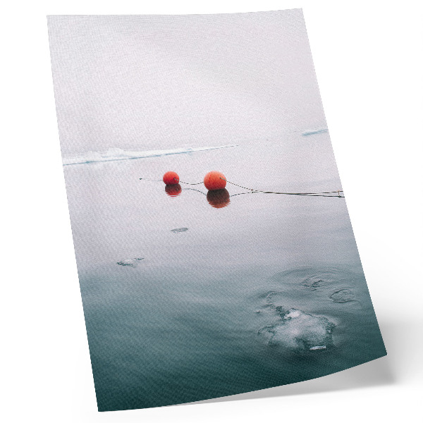 Póster Boyas de hielo de agua sobre fondo naranja frío