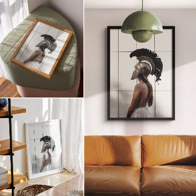 Póster con colores saturados Figura con casco, estilo clásico realista.