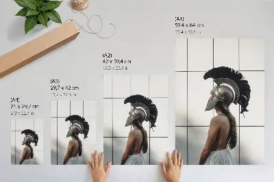Póster con colores saturados figura con casco de estilo clásico realista