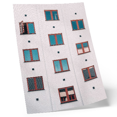 Lienzo decorativo moderno Marcos naranjas, ventanas azules, fachada blanca