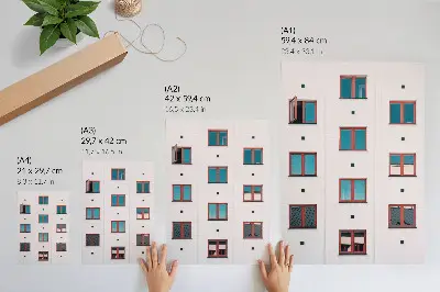 Lienzo decorativo moderno marcos naranjas con ventanas azules y fachada blanca