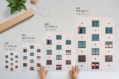 Lienzo decorativo moderno Marcos naranjas, ventanas azules, fachada blanca