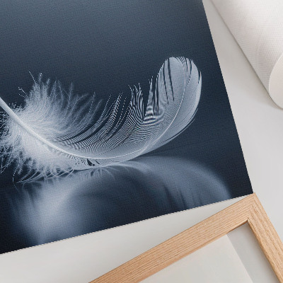 Póster Pluma blanca sobre fondo gris, paz y armonía.