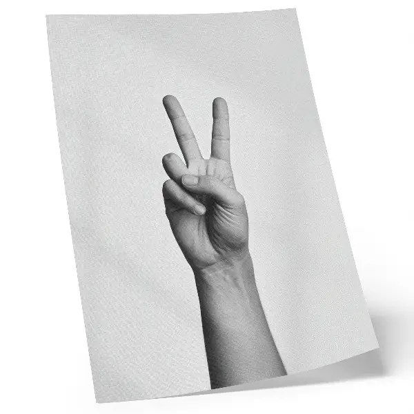 Póster de gesto de paz en blanco y negro con diseño minimalista y elegante de colores saturados