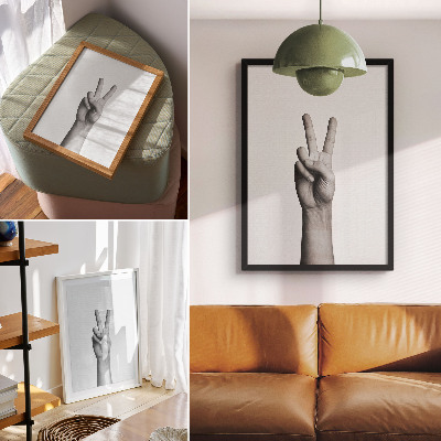 Póster con colores saturados Gesto de paz en blanco y negro, minimalismo y elegancia