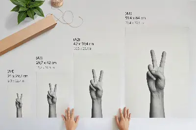 Póster de gesto de paz en blanco y negro con diseño minimalista y elegante de colores saturados