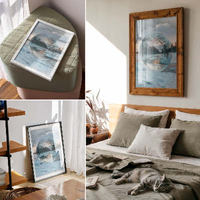 Lienzo decorativo moderno Paisaje invernal con reflejos azules de los árboles