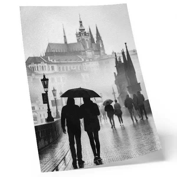 Lámina artística de alta calidad un paseo bajo la lluvia con una pareja de arquitectos históricos