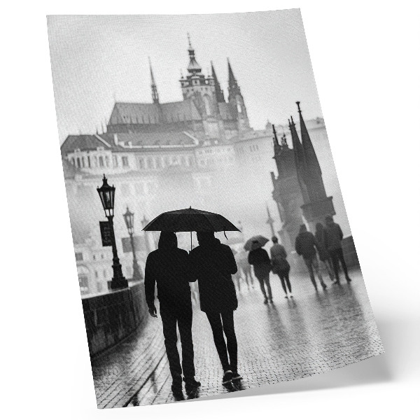 Lámina artística de alta calidad Un paseo bajo la lluvia, una pareja de arquitectos históricos.