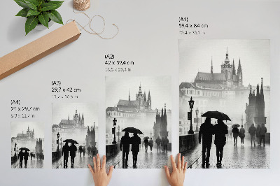 Lámina artística de alta calidad Un paseo bajo la lluvia, una pareja de arquitectos históricos.
