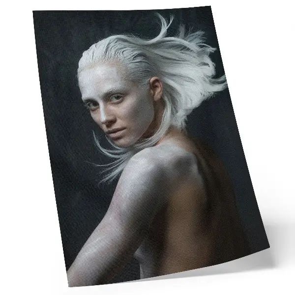 Lienzo decorativo moderno con diseño de fondo oscuro y cabello blanco delicado