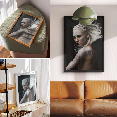 Lienzo decorativo moderno Fondo oscuro, cabello blanco delicado, enfoque