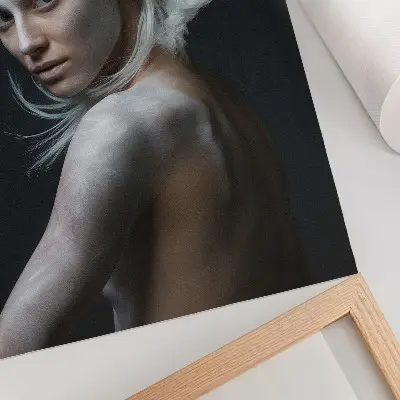 Lienzo decorativo moderno con diseño de fondo oscuro y cabello blanco delicado