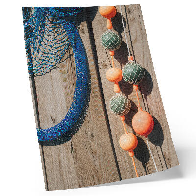 Lienzo decorativo moderno Boyas coloridas, pared de madera, detalles marinos.
