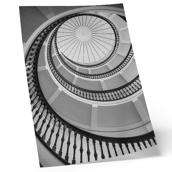 Póster de escalera de caracol diseño moderno y elegante en blanco y negro
