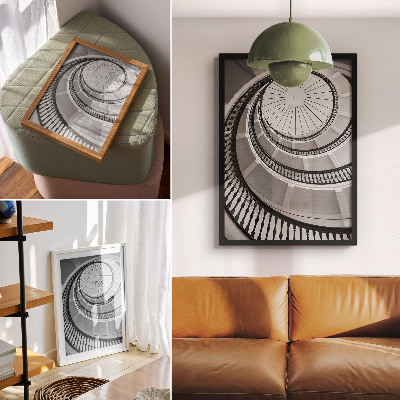 Póster de escalera de caracol diseño moderno y elegante en blanco y negro