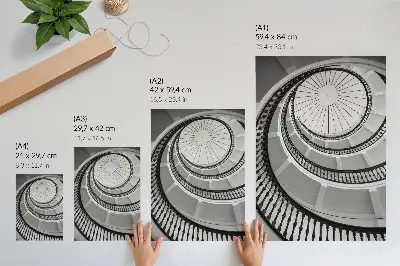 Póster de escalera de caracol diseño moderno y elegante en blanco y negro