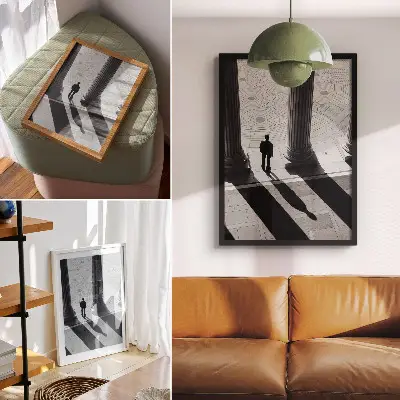 Lienzo decorativo moderno con diseño de sombras de columnas en arquitectura minimalista