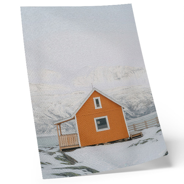 Lienzo decorativo moderno Casa naranja, montañas nevadas, marco minimalista