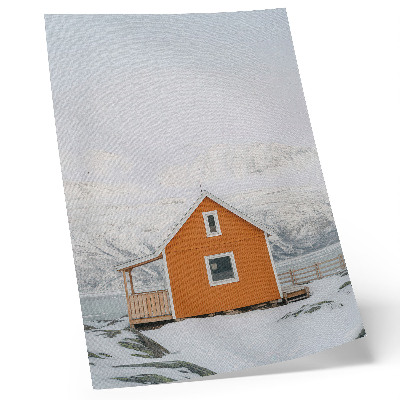 Lienzo decorativo moderno Casa naranja, montañas nevadas, marco minimalista