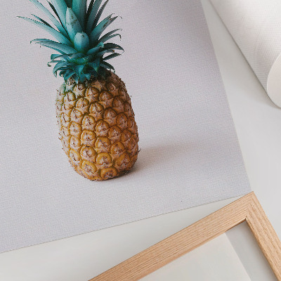 Lienzo decorativo moderno Piña con hojas turquesas sobre un fondo blanco
